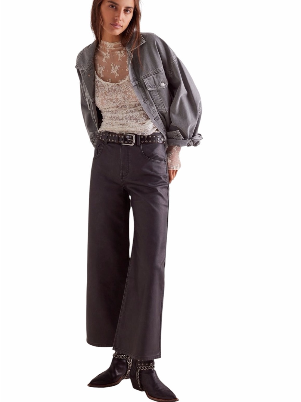 Free People We the Free Misha High rise Wide Barrel Trousers Vegan Leather 24